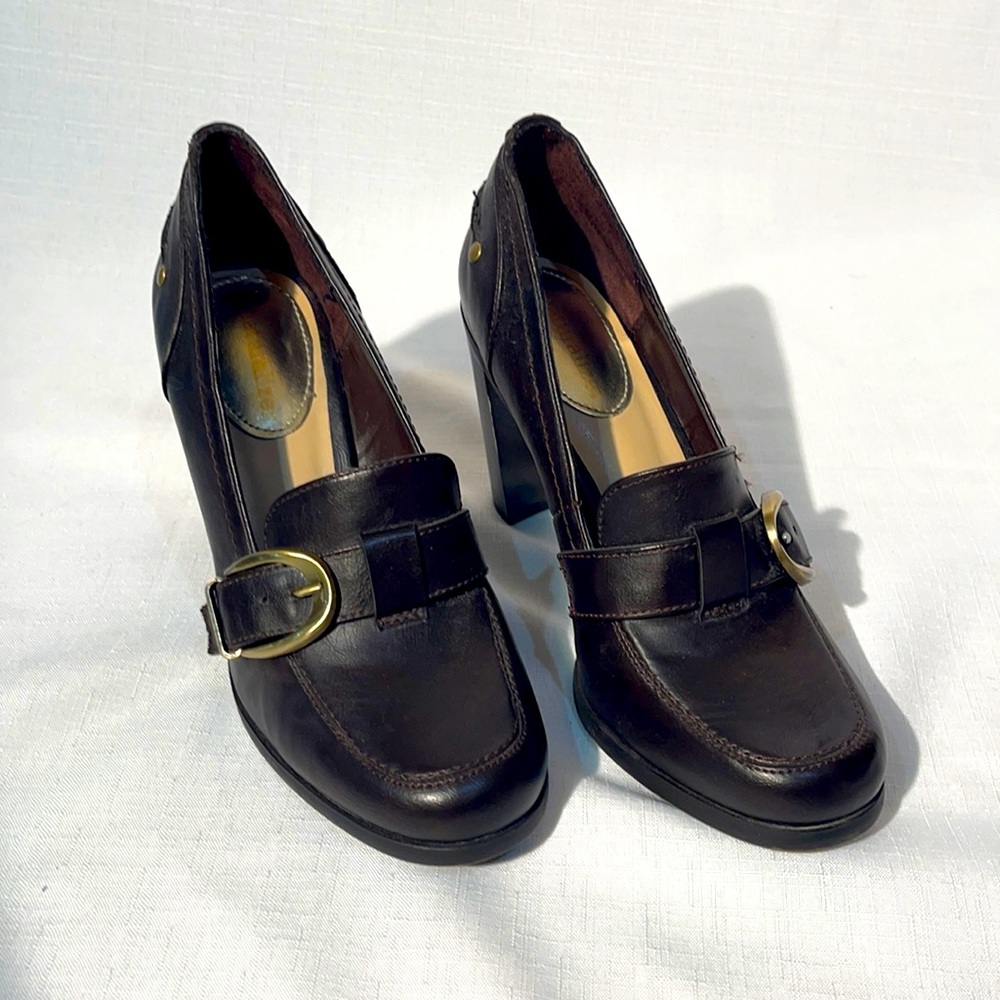 NEW Brown Leather High Healed Penny Loafer